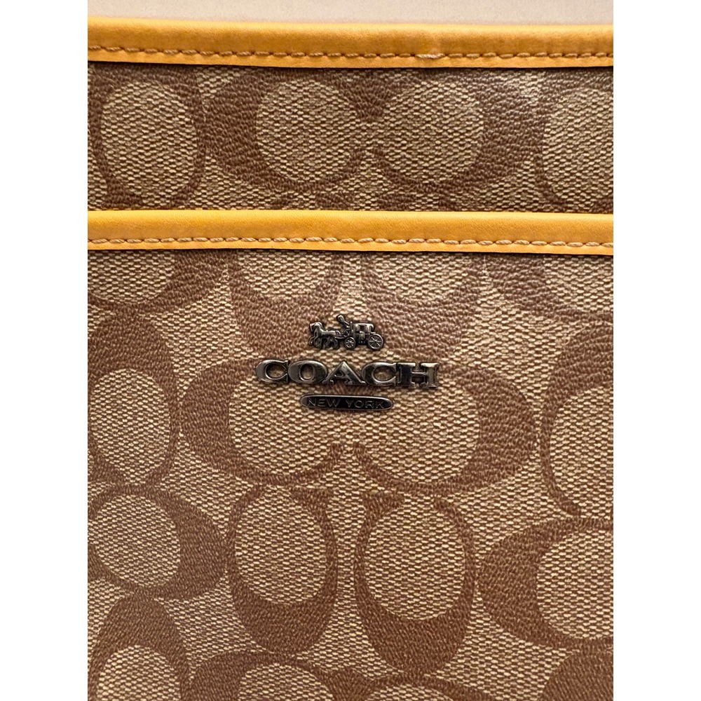 Coach Signature File Bag Crossbody Khaki Brown Yellow 29210